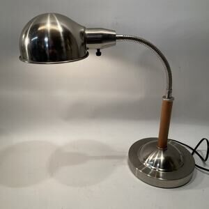 MCM Table Lamp Chrome and Flexible Office Gooseneck Wooden Neck - Tensor SL691